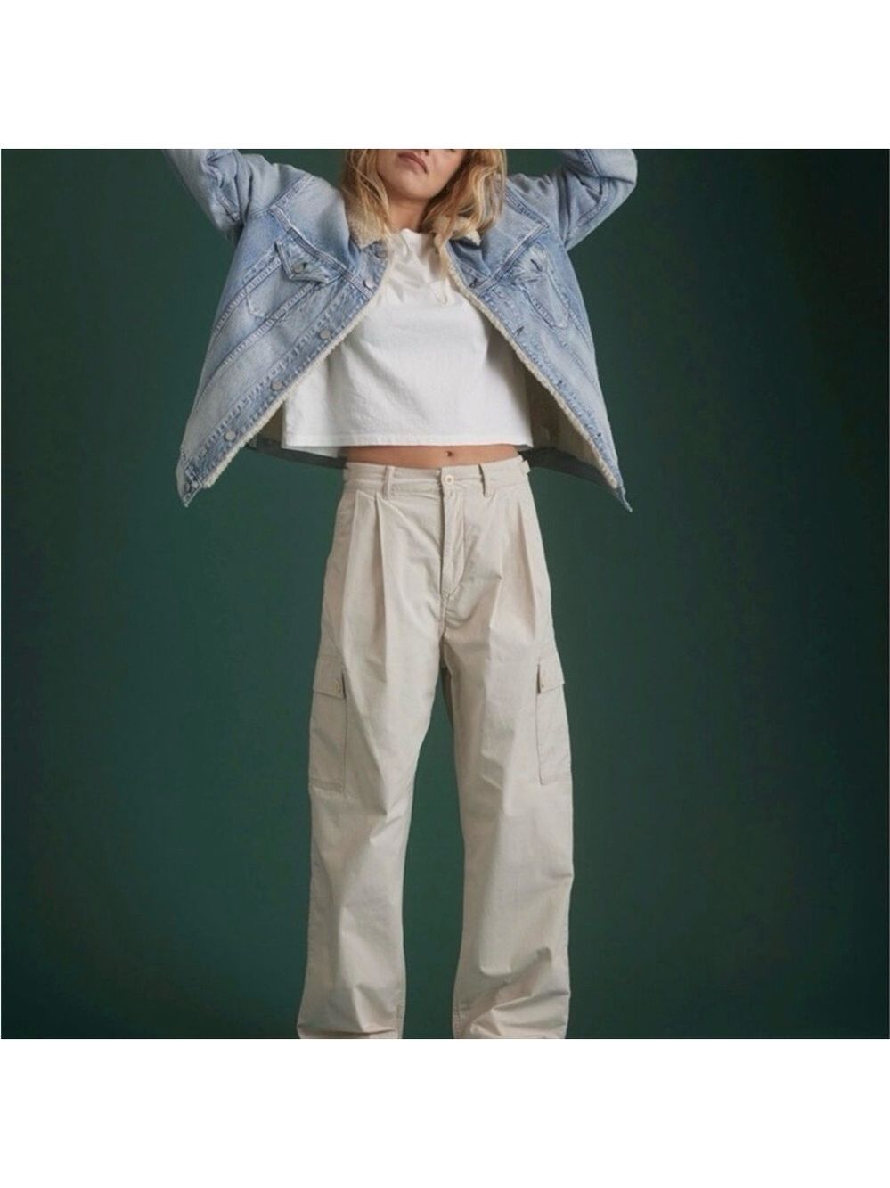 Women’s American Eagle AE77 Premium Pleated Wide Leg Baggy Cargo Pants Size6 NWT
